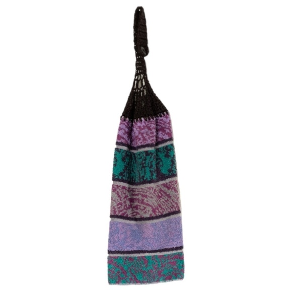 Vintage Hand Towel with Crochet Loop 90s Multi-Pattern  Postmodern Funky Artsy - Picture 3 of 7